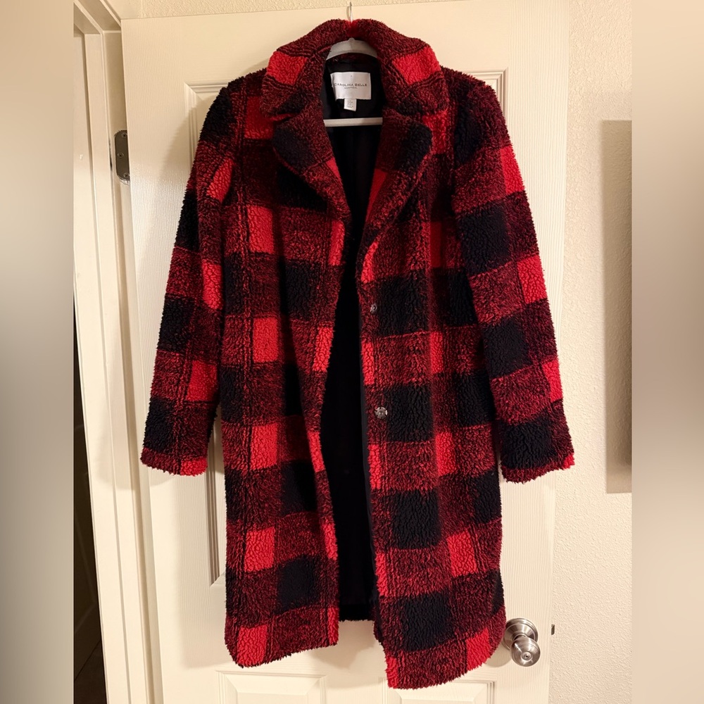 Carolina Belle Red and Black Plaid Teddy Jacket